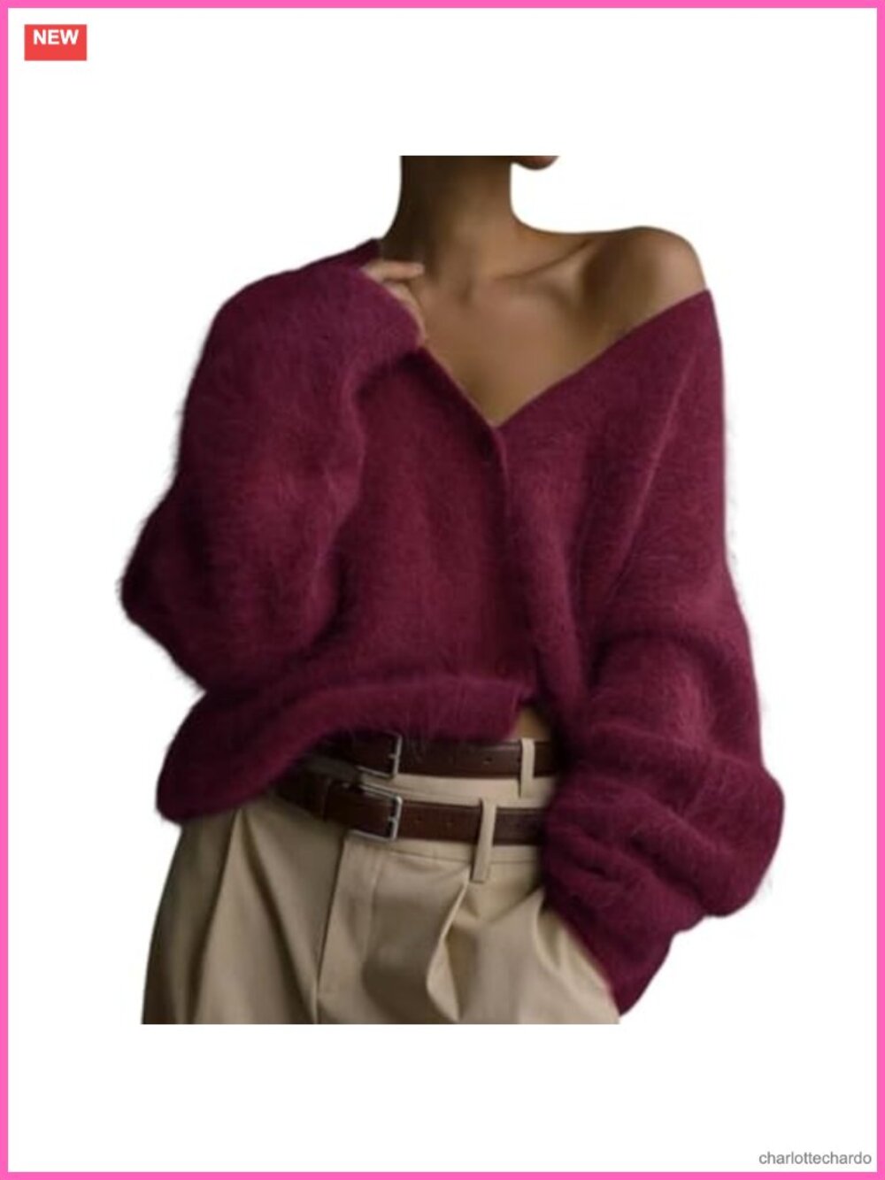 Womens Fuzzy Mohair Cardigan V-Neck Button Down Oversized Knit Sweater